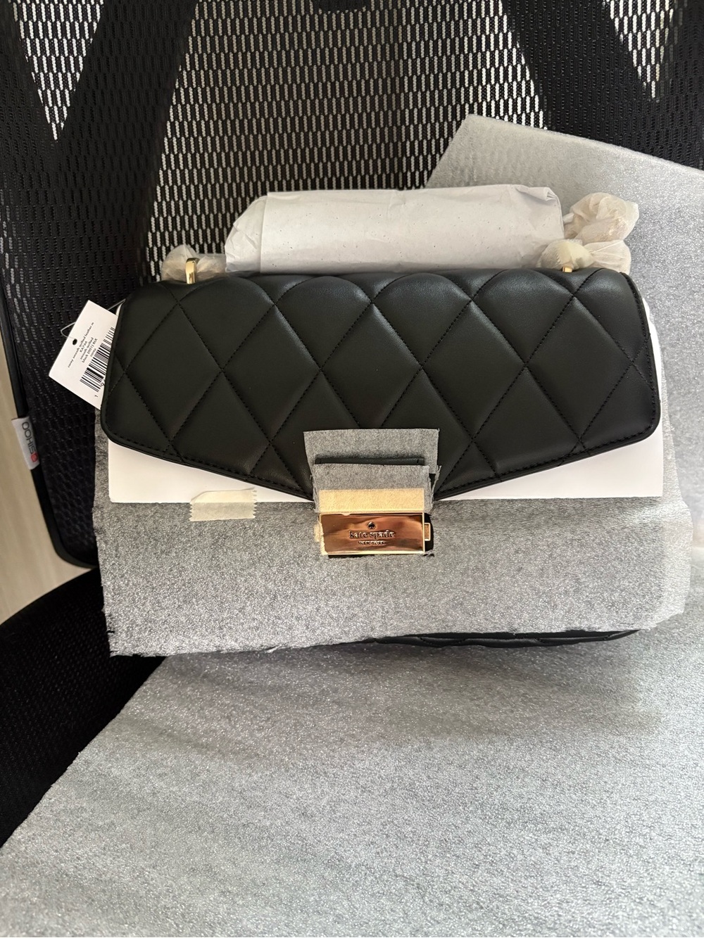 Quilted Black Leather Shoulder Bag with Gold Hardware